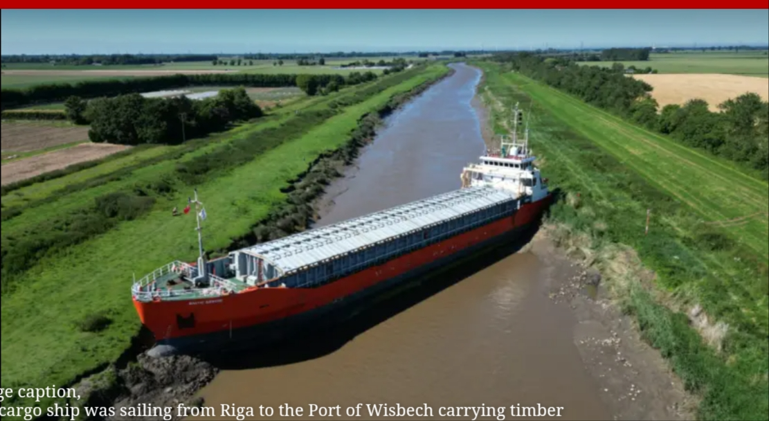 Stranded ship is blocking River Nene between Sutton Bridge and Wisbech ...